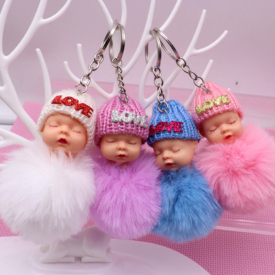 Slatki plišani privjesak za spavanje Baby Doll privjesak za ključeve Plišani Kpop dodaci Pompon privjesak za ključeve Igračke za djevojčice Kawaii privjesak za ključeve Torba Privjesak