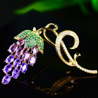 Broșă de rodie cu zircon cubic de lux, pentru femei, accesorii, ace, ace cu fructe la modă și broșă, decorare elegantă pentru îmbrăcăminte