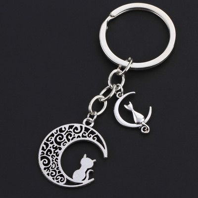 Moon Cat Animal Femei Breloc Cadou Prieteni Bijuterii Pandantiv Breloc Mașină Original En-gros