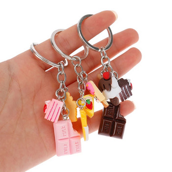 Lovely Resin Dessert Food Keychain for Women Bag Decoration Creative Simulation Παγωτό σοκολατένιο μπρελόκ για κορίτσι Χειροποίητα δώρα