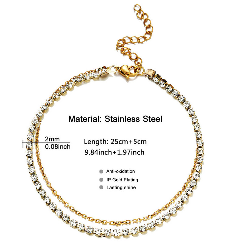 Oțel inoxidabil cu strass, cristal, lanț pentru picioare, gleznă de tenis pentru femei, lanț de picior de yoga de vară, bijuterii pentru picioare de plajă