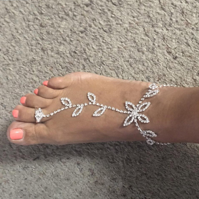 Stonefans Summer 2Pcs Set od vještačkih dijamanata Leaf Finger Anklet za žene Luksuzna srebrna boja Leaf Ručni pojas Narukvica Nakit Poklon