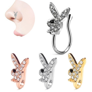 1Pcs Creative Rabbit Nose Ring Charm Crystal Metal Fake Piercing Nose Cuff Clip Brand Design Bunny Nose Ring Обеци Бижута