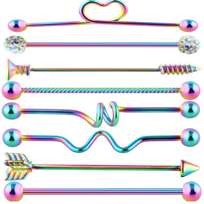 14G Tööstuslik augustamine Kangi Ehted Kirurgiline Teras CZ Marmorist pärli stiil naistele Meestele Kõhre kõrvarõngas Keha augustamine