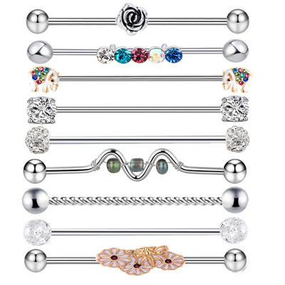 14G Tööstuslik augustamine Kangi Ehted Kirurgiline Teras CZ Marmorist pärli stiil naistele Meestele Kõhre kõrvarõngas Keha augustamine