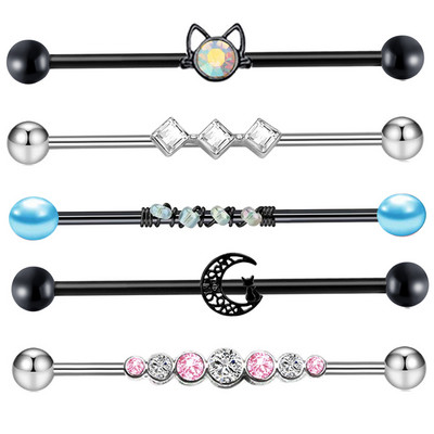 14G Tööstuslik augustamine Kangi Ehted Kirurgiline Teras CZ Marmorist pärli stiil naistele Meestele Kõhre kõrvarõngas Keha augustamine