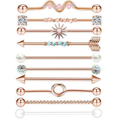 14G Tööstuslik augustamine Kangi Ehted Kirurgiline Teras CZ Marmorist pärli stiil naistele Meestele Kõhre kõrvarõngas Keha augustamine