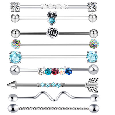 14G Tööstuslik augustamine Kangi Ehted Kirurgiline Teras CZ Marmorist pärli stiil naistele Meestele Kõhre kõrvarõngas Keha augustamine