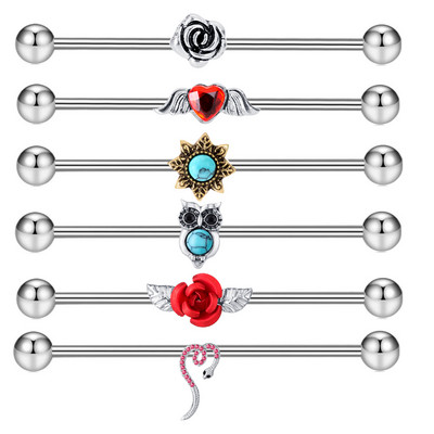 14G Tööstuslik augustamine Kangi Ehted Kirurgiline Teras CZ Marmorist pärli stiil naistele Meestele Kõhre kõrvarõngas Keha augustamine