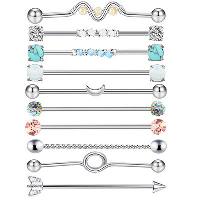 14G Tööstuslik augustamine Kangi Ehted Kirurgiline Teras CZ Marmorist pärli stiil naistele Meestele Kõhre kõrvarõngas Keha augustamine