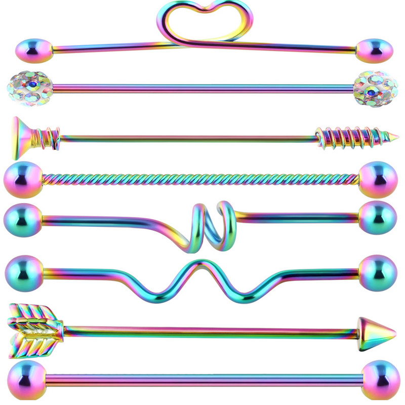 14G Tööstuslik augustamine Kangi Ehted Kirurgiline Teras CZ Marmorist pärli stiil naistele Meestele Kõhre kõrvarõngas Keha augustamine