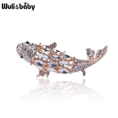 Wuli&baby strasszos szépség halas brossok női férfiak fehér piros strasszos halparti kauzális irodai brosstűk ajándékok