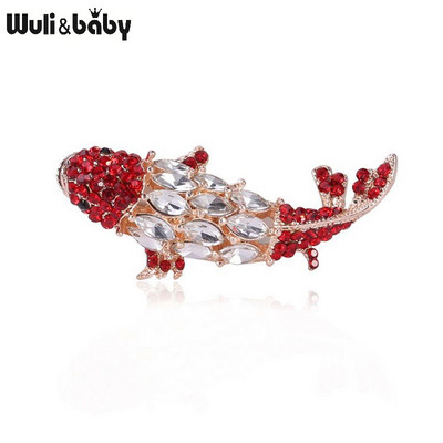 Wuli&baby strasszos szépség halas brossok női férfiak fehér piros strasszos halparti kauzális irodai brosstűk ajándékok