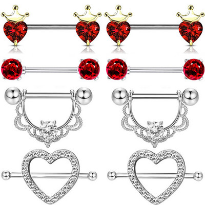 Kruna od nehrđajućeg čelika Set za piercing za bradavice Srce za bradavice Nakit Masovni kristalni prsten za bradavice Lot Piercing Pezon paket nakita za tijelo