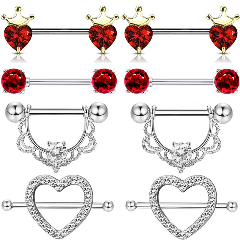 Kruna od nehrđajućeg čelika Set za piercing za bradavice Srce za bradavice Nakit Masovni kristalni prsten za bradavice Lot Piercing Pezon paket nakita za tijelo