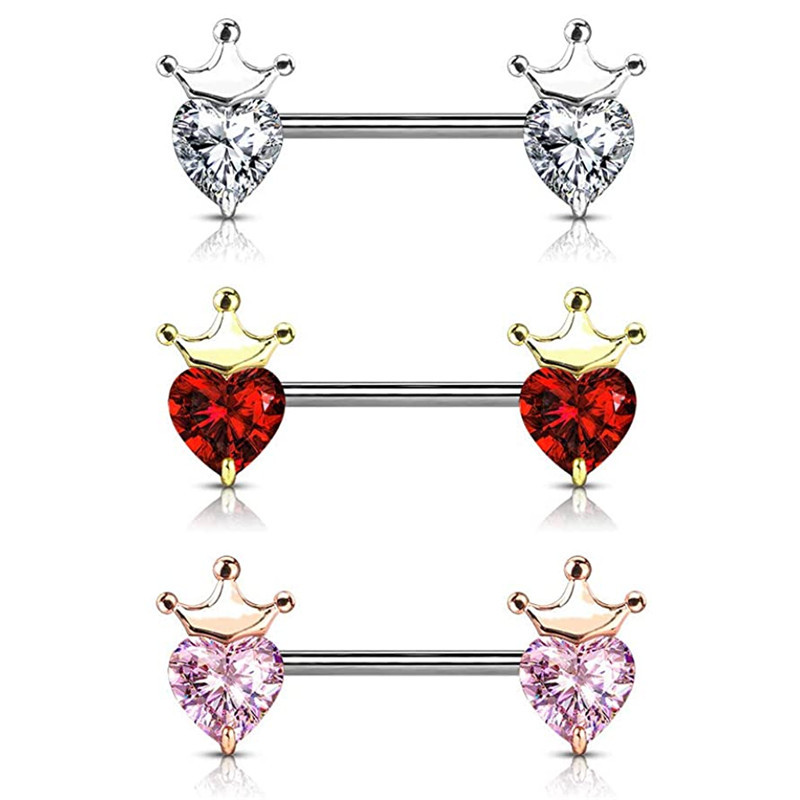 Kruna od nehrđajućeg čelika Set za piercing za bradavice Srce za bradavice Nakit Masovni kristalni prsten za bradavice Lot Piercing Pezon paket nakita za tijelo