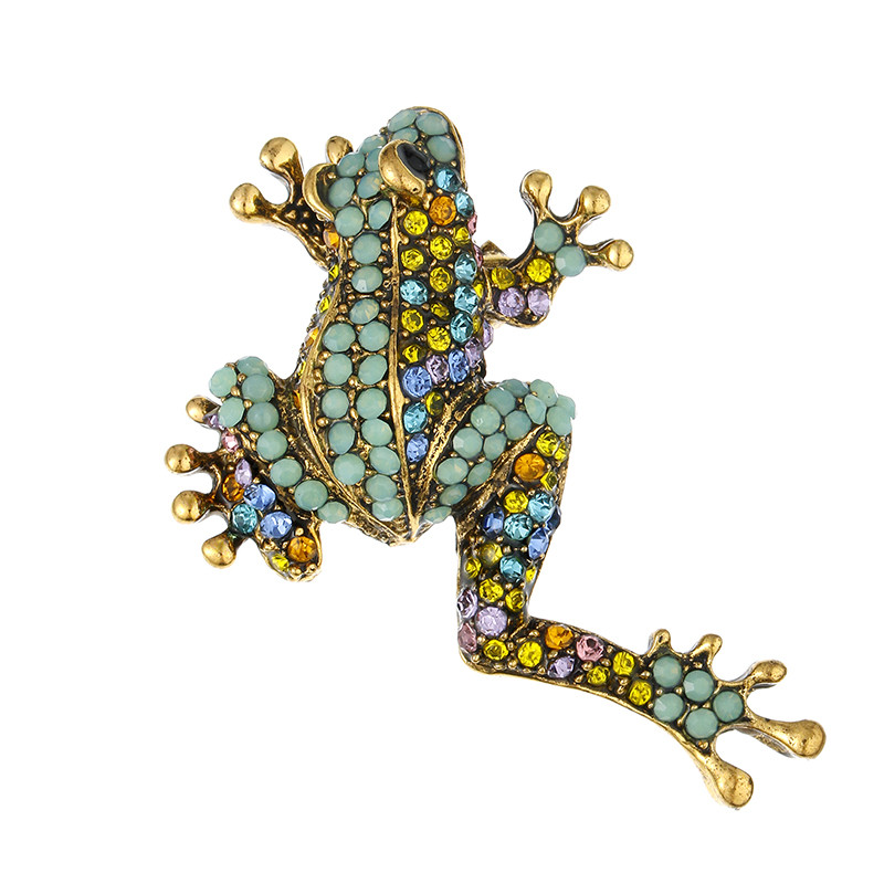 Broșă broască nouă cu strasuri, ace de animale vii, design ochelari complet, material din aliaj, culoare verde, bijuterii pentru femei și bărbați