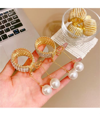 Κορεάτικο μενταγιόν με μαργαριτάρι Rhinestone Hair Claws Girl Ψηλό κλιπ αλογοουράς Fixed Hairpin Claw Clip Αξεσουάρ μαλλιών Headwear Headband