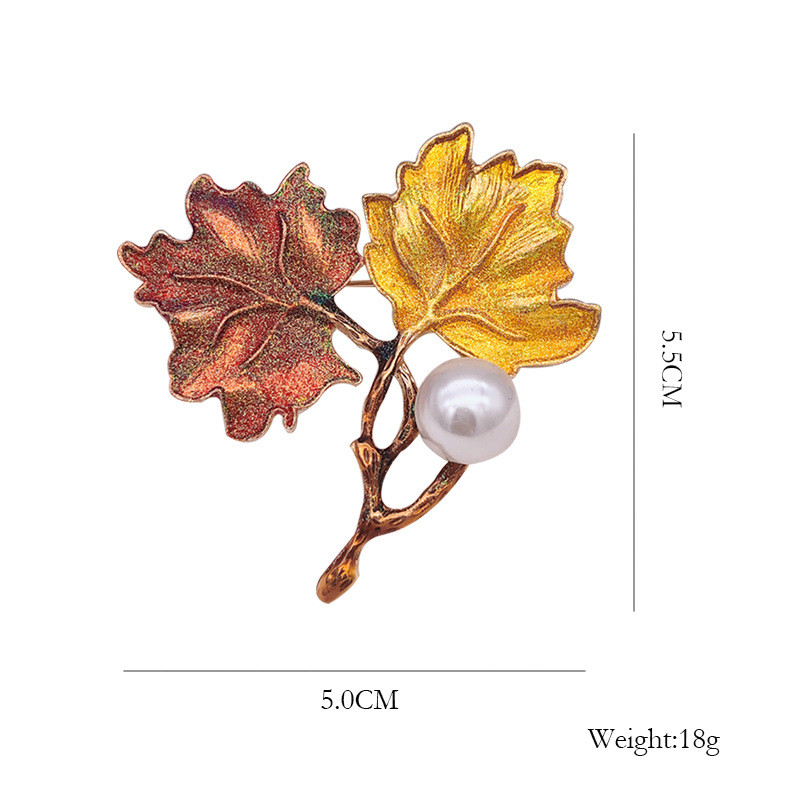 Broșă din metal cu design cu frunze de arțar pictate în culoare, decorare cu perle de imitație, broșe de culoare aurie, ace, bijuterii de petrecere pentru femei
