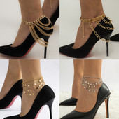 1 bucată Hip Hop cu mai multe straturi ciucuri cu lanț de metal gleznele pentru femei, geometrie exagerate, pantofi cu toc înalt, lanțuri, bijuterii pentru picioare