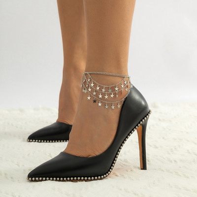 1 bucată Hip Hop cu mai multe straturi ciucuri cu lanț de metal gleznele pentru femei, geometrie exagerate, pantofi cu toc înalt, lanțuri, bijuterii pentru picioare