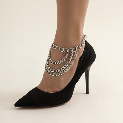 1 bucată Hip Hop cu mai multe straturi ciucuri cu lanț de metal gleznele pentru femei, geometrie exagerate, pantofi cu toc înalt, lanțuri, bijuterii pentru picioare
