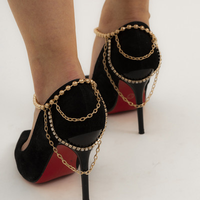 1 bucată Hip Hop cu mai multe straturi ciucuri cu lanț de metal gleznele pentru femei, geometrie exagerate, pantofi cu toc înalt, lanțuri, bijuterii pentru picioare