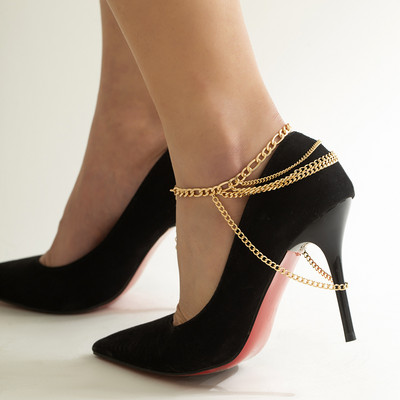 1 bucată Hip Hop cu mai multe straturi ciucuri cu lanț de metal gleznele pentru femei, geometrie exagerate, pantofi cu toc înalt, lanțuri, bijuterii pentru picioare