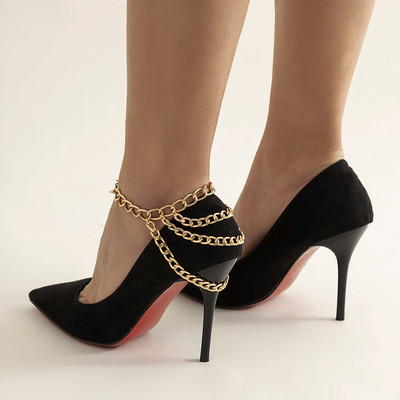 1 bucată Hip Hop cu mai multe straturi ciucuri cu lanț de metal gleznele pentru femei, geometrie exagerate, pantofi cu toc înalt, lanțuri, bijuterii pentru picioare