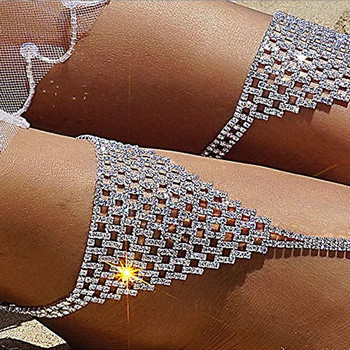 Stonefans Boho Rhinestone Finger Anklet Toe Chain Бижута за жени 2бр. Плажни анкети за боси крака Сандали Бижута за крака Аксесоари