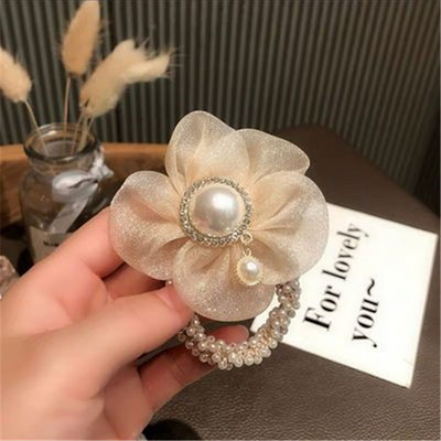 Moda doamnelor cu flori cu perle brățară cravată de păr inel elegant de păr coadă de cal elastic pentru cap frânghie banda de păr pentru fete accesorii pentru păr