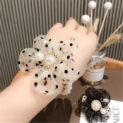 Moda doamnelor cu flori cu perle brățară cravată de păr inel elegant de păr coadă de cal elastic pentru cap frânghie banda de păr pentru fete accesorii pentru păr