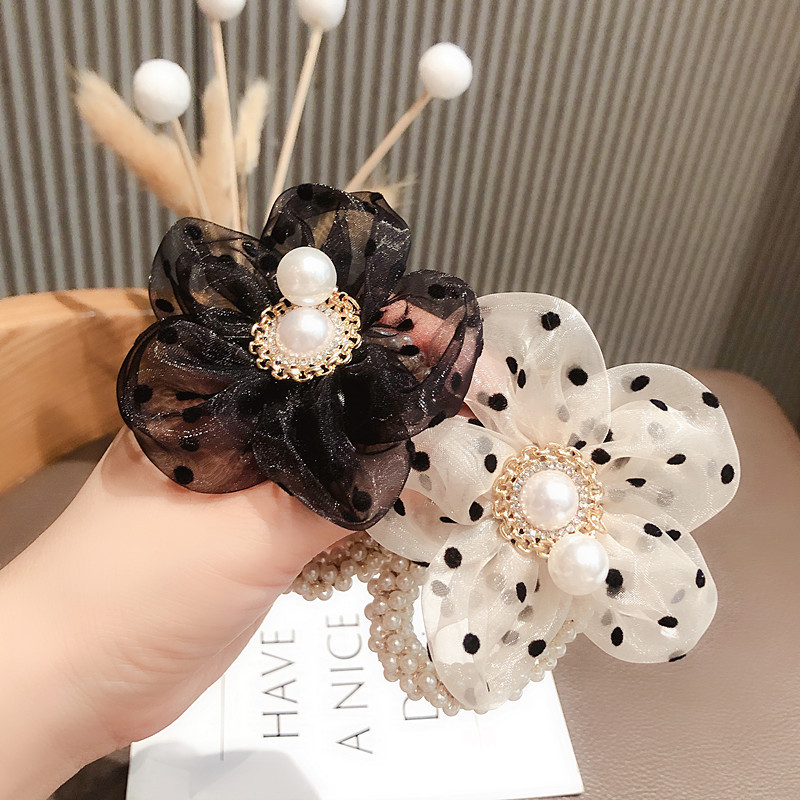 Moda doamnelor cu flori cu perle brățară cravată de păr inel elegant de păr coadă de cal elastic pentru cap frânghie banda de păr pentru fete accesorii pentru păr