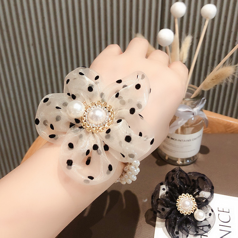 Moda doamnelor cu flori cu perle brățară cravată de păr inel elegant de păr coadă de cal elastic pentru cap frânghie banda de păr pentru fete accesorii pentru păr