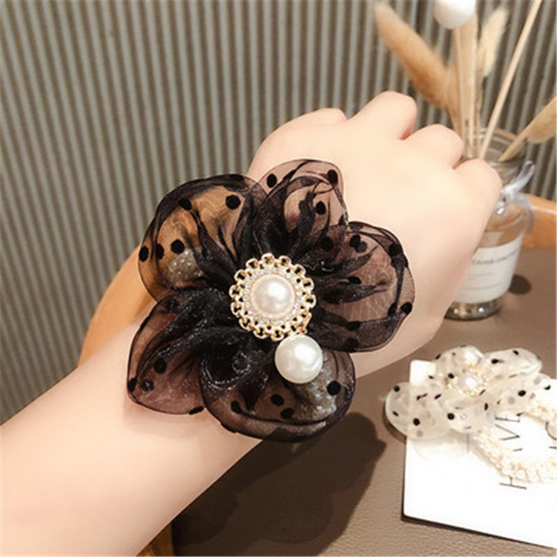 Moda doamnelor cu flori cu perle brățară cravată de păr inel elegant de păr coadă de cal elastic pentru cap frânghie banda de păr pentru fete accesorii pentru păr