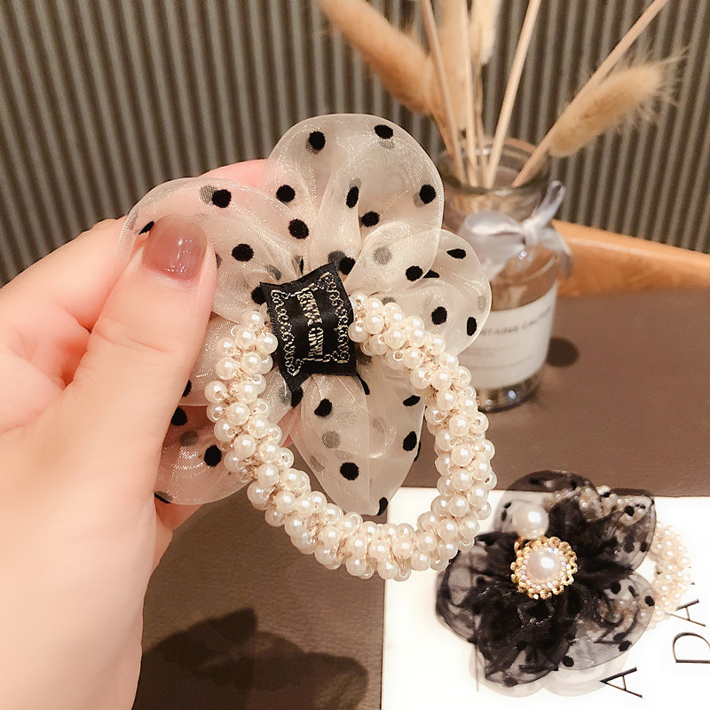 Moda doamnelor cu flori cu perle brățară cravată de păr inel elegant de păr coadă de cal elastic pentru cap frânghie banda de păr pentru fete accesorii pentru păr