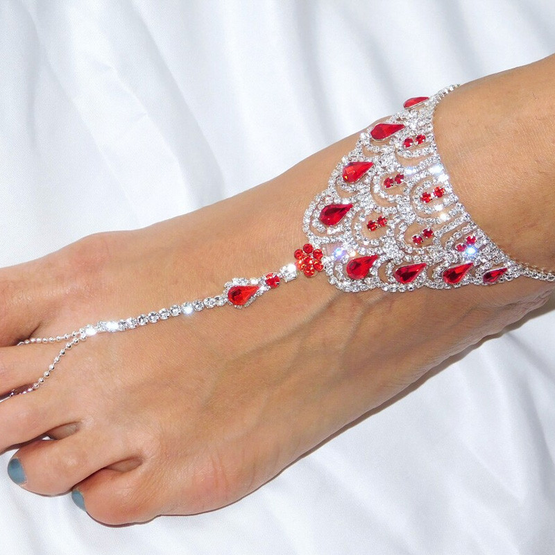 Stonefans Ruby Red Crystal Anklet Kalnų krištolas pėdų grandinėlė moterims Boho Kalnų krištolinio piršto kojos kulkšnies basomis basutėmis pėdų papuošalai
