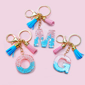 Madingi akriliniai ryžių karoliukai Raktų pakabukas Piniginė Piniginė Charms Crystal 26 Initials Raktų pakabukai Moterims Vaikų Dovanos vakarėliams