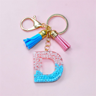 Madingi akriliniai ryžių karoliukai Raktų pakabukas Piniginė Piniginė Charms Crystal 26 Initials Raktų pakabukai Moterims Vaikų Dovanos vakarėliams