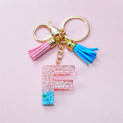 Madingi akriliniai ryžių karoliukai Raktų pakabukas Piniginė Piniginė Charms Crystal 26 Initials Raktų pakabukai Moterims Vaikų Dovanos vakarėliams