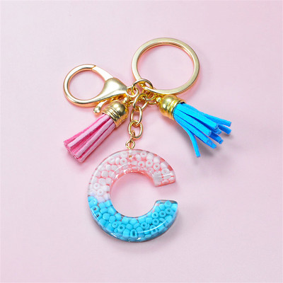 Madingi akriliniai ryžių karoliukai Raktų pakabukas Piniginė Piniginė Charms Crystal 26 Initials Raktų pakabukai Moterims Vaikų Dovanos vakarėliams