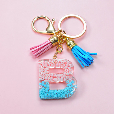 Madingi akriliniai ryžių karoliukai Raktų pakabukas Piniginė Piniginė Charms Crystal 26 Initials Raktų pakabukai Moterims Vaikų Dovanos vakarėliams