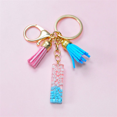 Madingi akriliniai ryžių karoliukai Raktų pakabukas Piniginė Piniginė Charms Crystal 26 Initials Raktų pakabukai Moterims Vaikų Dovanos vakarėliams