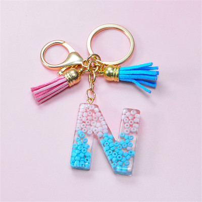 Madingi akriliniai ryžių karoliukai Raktų pakabukas Piniginė Piniginė Charms Crystal 26 Initials Raktų pakabukai Moterims Vaikų Dovanos vakarėliams