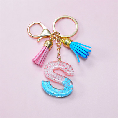 Madingi akriliniai ryžių karoliukai Raktų pakabukas Piniginė Piniginė Charms Crystal 26 Initials Raktų pakabukai Moterims Vaikų Dovanos vakarėliams