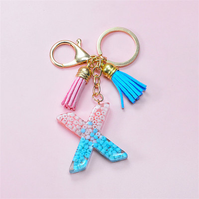 Madingi akriliniai ryžių karoliukai Raktų pakabukas Piniginė Piniginė Charms Crystal 26 Initials Raktų pakabukai Moterims Vaikų Dovanos vakarėliams