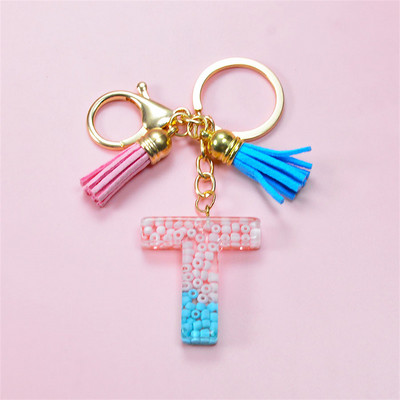 Madingi akriliniai ryžių karoliukai Raktų pakabukas Piniginė Piniginė Charms Crystal 26 Initials Raktų pakabukai Moterims Vaikų Dovanos vakarėliams