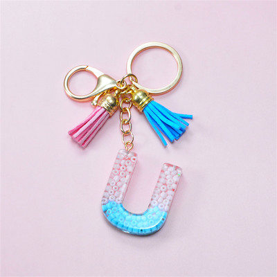 Madingi akriliniai ryžių karoliukai Raktų pakabukas Piniginė Piniginė Charms Crystal 26 Initials Raktų pakabukai Moterims Vaikų Dovanos vakarėliams