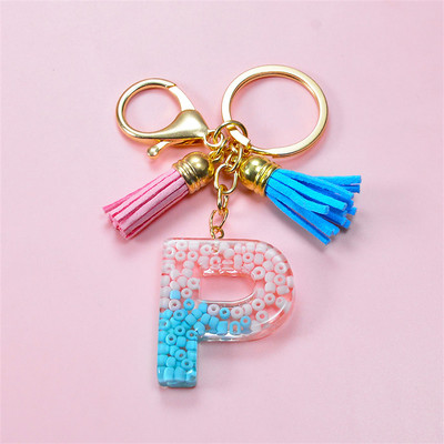 Madingi akriliniai ryžių karoliukai Raktų pakabukas Piniginė Piniginė Charms Crystal 26 Initials Raktų pakabukai Moterims Vaikų Dovanos vakarėliams