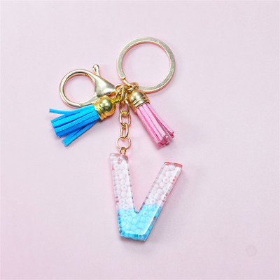 Madingi akriliniai ryžių karoliukai Raktų pakabukas Piniginė Piniginė Charms Crystal 26 Initials Raktų pakabukai Moterims Vaikų Dovanos vakarėliams